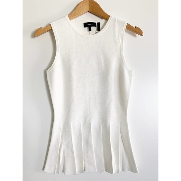 Theory Pleated Peplum Sleeveless Sweater, Eggshell - Picture 6 of 11